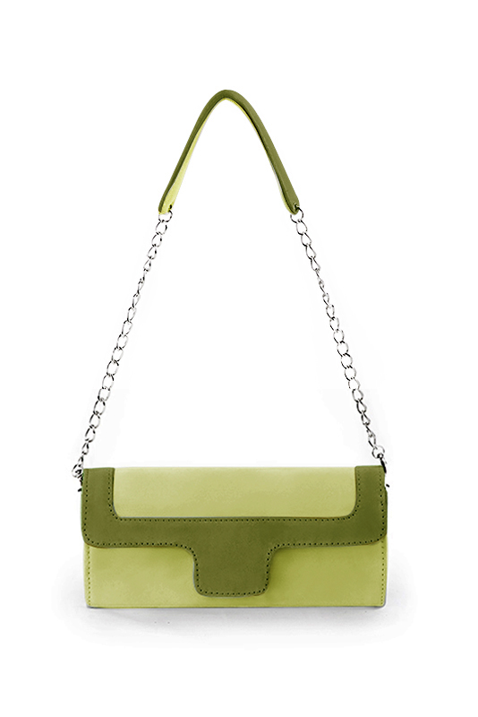 Women's pistachio green luxurious elegant clutch for ceremonies, weddings and evenings out. - Top view